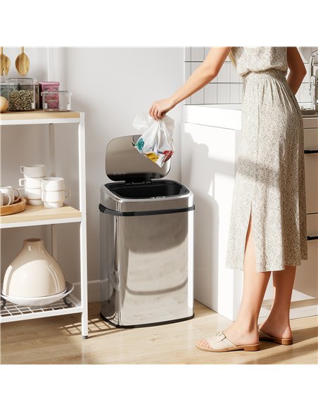 HOMCOM 50L Stainless Steel Sensor Bin - Silver Tone