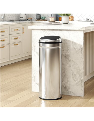 HOMCOM 50L Stainless Steel Sensor Bin - Silver Tone