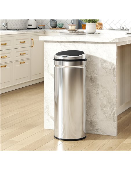 HOMCOM 50L Stainless Steel Sensor Bin - Silver Tone