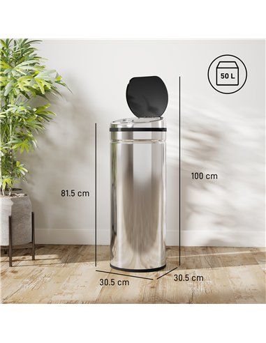 HOMCOM 50L Stainless Steel Sensor Bin - Silver Tone