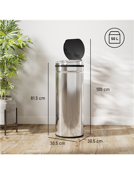HOMCOM 50L Stainless Steel Sensor Bin - Silver Tone