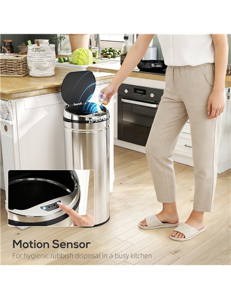 HOMCOM 50L Stainless Steel Sensor Bin - Silver Tone