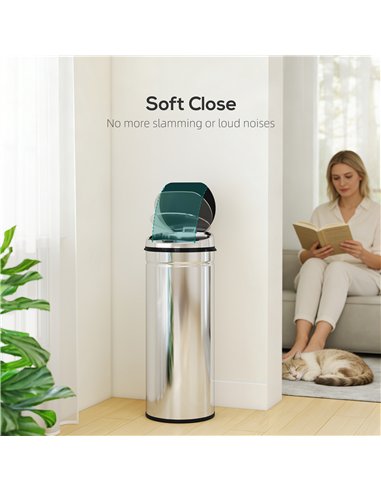 HOMCOM 50L Stainless Steel Sensor Bin - Silver Tone