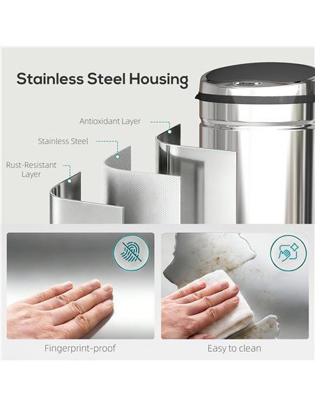 HOMCOM 50L Stainless Steel Sensor Bin - Silver Tone