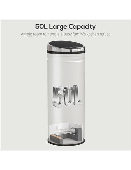 HOMCOM 50L Stainless Steel Sensor Bin - Silver Tone