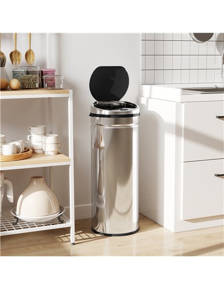 HOMCOM 50L Stainless Steel Sensor Bin - Silver Tone