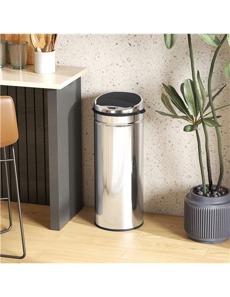 HOMCOM 50L Stainless Steel Sensor Bin - Silver Tone