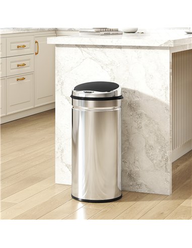 HOMCOM 42L Stainless Steel Sensor Bin - Silver Tone