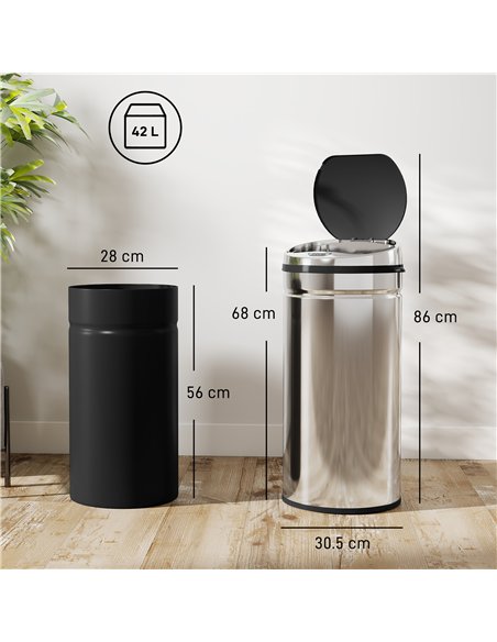 HOMCOM 42L Stainless Steel Sensor Bin - Silver Tone