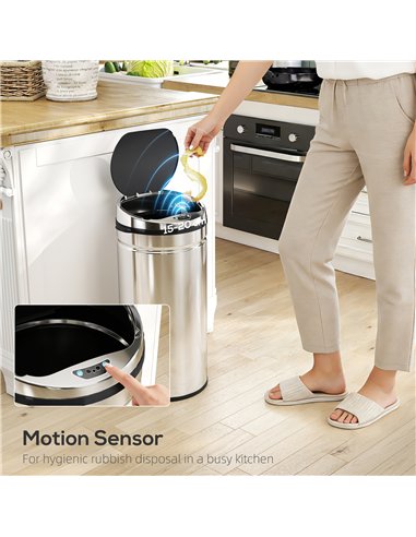 HOMCOM 42L Stainless Steel Sensor Bin - Silver Tone