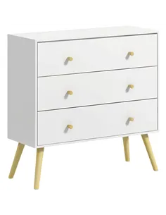 HOMCOM Chest of Drawers, 3-Drawer Storage Organiser Unit with Wood Legs for Bedroom, Living Room, White