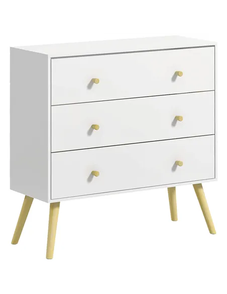 HOMCOM Chest of Drawers, 3-Drawer Storage Organiser Unit with Wood Legs for Bedroom, Living Room, White