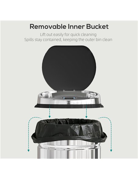 HOMCOM 42L Stainless Steel Sensor Bin - Silver Tone