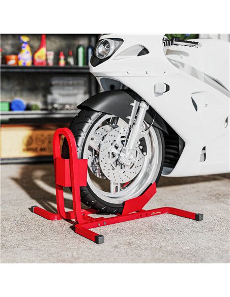 HOMCOM Metal Motorcycle Motorbike Wheel Chock Locking Stand System 17", 19", 21"/43, 48, 51 cm Front Wheels Steel Adjustable Fix