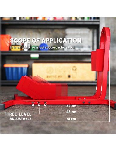 HOMCOM Metal Motorcycle Motorbike Wheel Chock Locking Stand System 17", 19", 21"/43, 48, 51 cm Front Wheels Steel Adjustable Fix