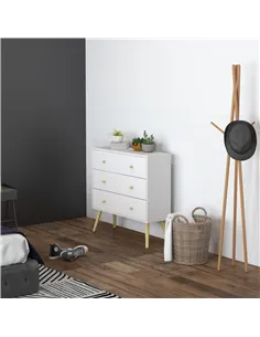 HOMCOM Chest of Drawers, 3-Drawer Storage Organiser Unit with Wood Legs for Bedroom, Living Room, White 2
