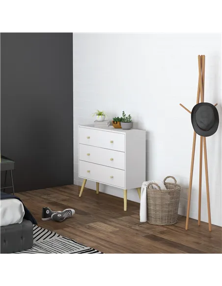 HOMCOM Chest of Drawers, 3-Drawer Storage Organiser Unit with Wood Legs for Bedroom, Living Room, White