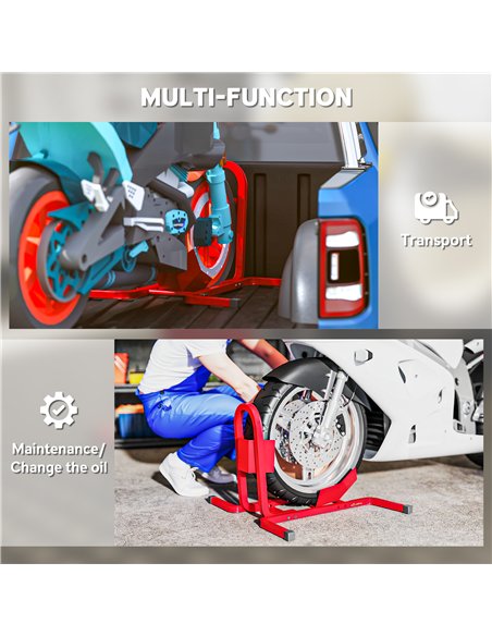 HOMCOM Metal Motorcycle Motorbike Wheel Chock Locking Stand System 17", 19", 21"/43, 48, 51 cm Front Wheels Steel Adjustable Fix