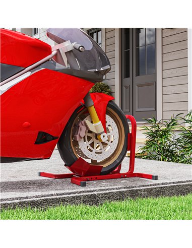HOMCOM Metal Motorcycle Motorbike Wheel Chock Locking Stand System 17", 19", 21"/43, 48, 51 cm Front Wheels Steel Adjustable Fix