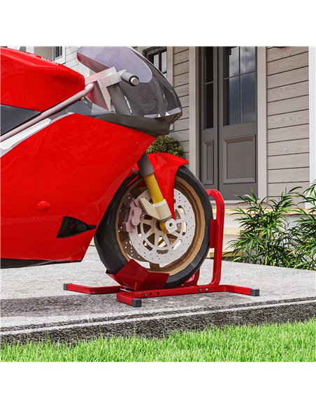 HOMCOM Metal Motorcycle Motorbike Wheel Chock Locking Stand System 17", 19", 21"/43, 48, 51 cm Front Wheels Steel Adjustable Fix