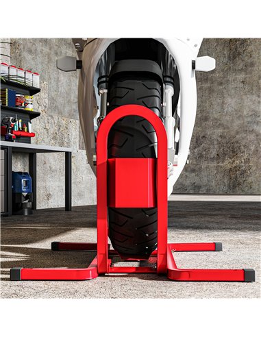 HOMCOM Metal Motorcycle Motorbike Wheel Chock Locking Stand System 17", 19", 21"/43, 48, 51 cm Front Wheels Steel Adjustable Fix