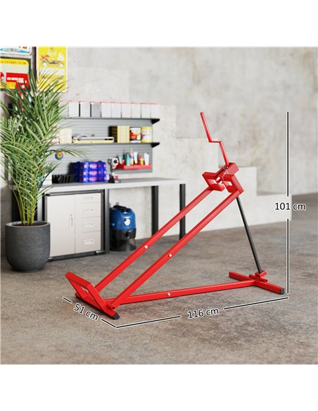 HOMCOM 400 kg Foldable Ride-On Mower Jack Lift, Adjustable Steel Lifting Device, for Lawn Mower, ATV, Red