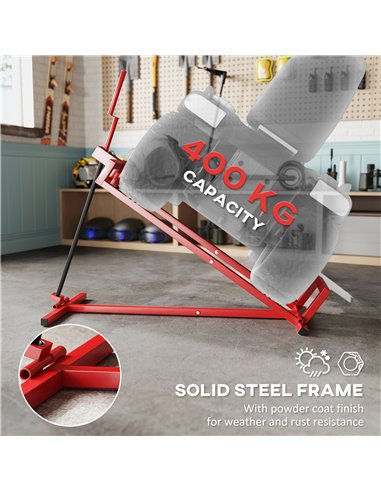 HOMCOM 400 kg Foldable Ride-On Mower Jack Lift, Adjustable Steel Lifting Device, for Lawn Mower, ATV, Red
