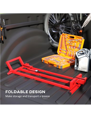 HOMCOM 400 kg Foldable Ride-On Mower Jack Lift, Adjustable Steel Lifting Device, for Lawn Mower, ATV, Red