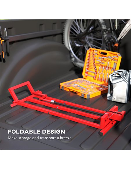 HOMCOM 400 kg Foldable Ride-On Mower Jack Lift, Adjustable Steel Lifting Device, for Lawn Mower, ATV, Red