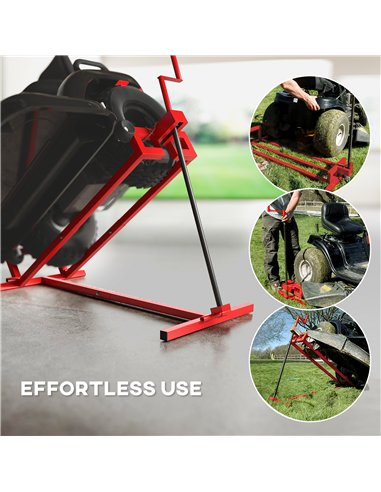 HOMCOM 400 kg Foldable Ride-On Mower Jack Lift, Adjustable Steel Lifting Device, for Lawn Mower, ATV, Red