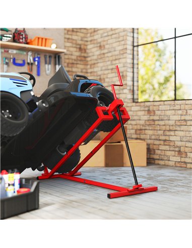 HOMCOM 400 kg Foldable Ride-On Mower Jack Lift, Adjustable Steel Lifting Device, for Lawn Mower, ATV, Red