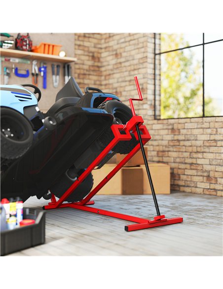 HOMCOM 400 kg Foldable Ride-On Mower Jack Lift, Adjustable Steel Lifting Device, for Lawn Mower, ATV, Red