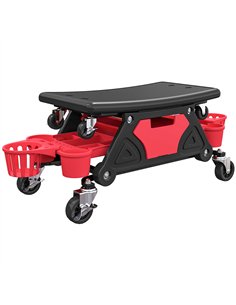 HOMCOM Rolling Mechanic Stool, 135kg Capacity Workshop Stool with 360° Swivel Wheels, Roller Creeper Seat with Slide Out Tool Tr
