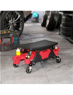 HOMCOM Rolling Mechanic Stool, 135kg Capacity Workshop Stool with 360° Swivel Wheels, Roller Creeper Seat with Slide Out Tool Tr 2