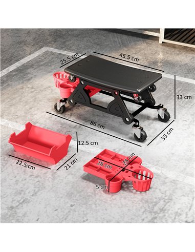 HOMCOM Rolling Mechanic Stool, 135kg Capacity Workshop Stool with 360° Swivel Wheels, Roller Creeper Seat with Slide Out Tool Tr