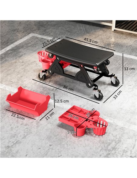 HOMCOM Rolling Mechanic Stool, 135kg Capacity Workshop Stool with 360° Swivel Wheels, Roller Creeper Seat with Slide Out Tool Tr
