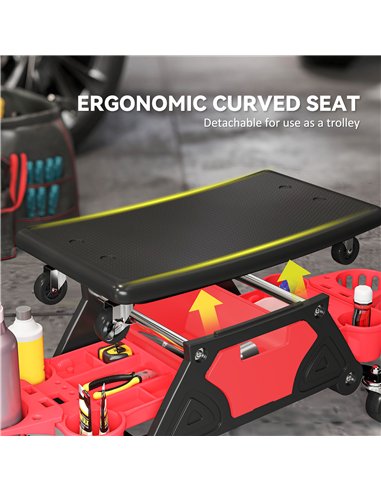 HOMCOM Rolling Mechanic Stool, 135kg Capacity Workshop Stool with 360° Swivel Wheels, Roller Creeper Seat with Slide Out Tool Tr