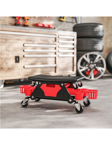 HOMCOM Rolling Mechanic Stool, 135kg Capacity Workshop Stool with 360° Swivel Wheels, Roller Creeper Seat with Slide Out Tool Tr