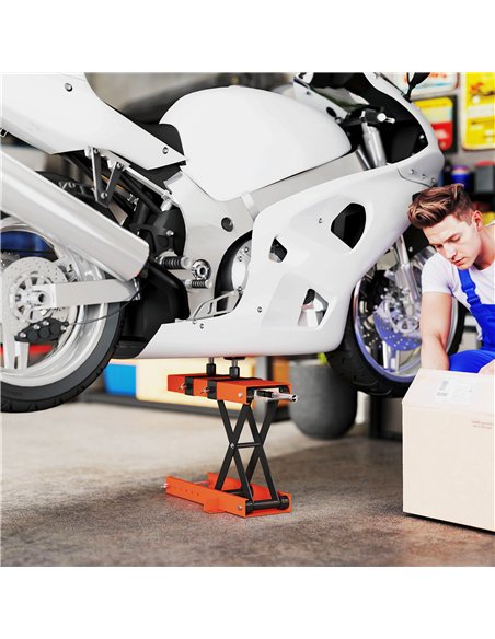 HOMCOM 500 kg Motorcycle Scissor Lift Jack, Heavy Duty Steel Adjustable Motorbike Lifting Hoist Stand with Safety Pin, Foldable 