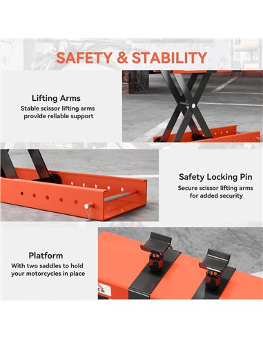 HOMCOM 500 kg Motorcycle Scissor Lift Jack, Heavy Duty Steel Adjustable Motorbike Lifting Hoist Stand with Safety Pin, Foldable 