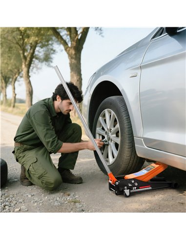 HOMCOM 3 Ton Hydraulic Low-Profile Floor Jack, with 7.5-50.5cm Lifting Range, Wheels, Orange