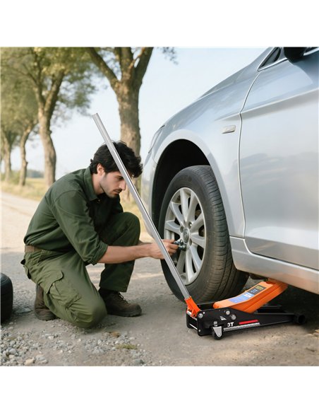 HOMCOM 3 Ton Hydraulic Low-Profile Floor Jack, with 7.5-50.5cm Lifting Range, Wheels, Orange