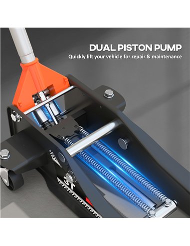 HOMCOM 3 Ton Hydraulic Low-Profile Floor Jack, with 7.5-50.5cm Lifting Range, Wheels, Orange