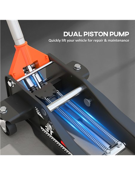 HOMCOM 3 Ton Hydraulic Low-Profile Floor Jack, with 7.5-50.5cm Lifting Range, Wheels, Orange