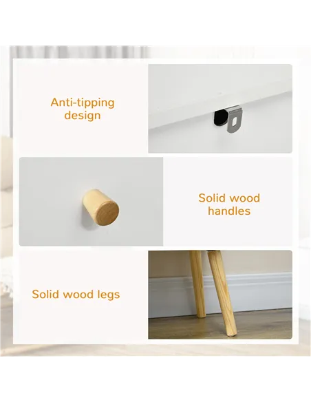 HOMCOM Chest of Drawers, 3-Drawer Storage Organiser Unit with Wood Legs for Bedroom, Living Room, White
