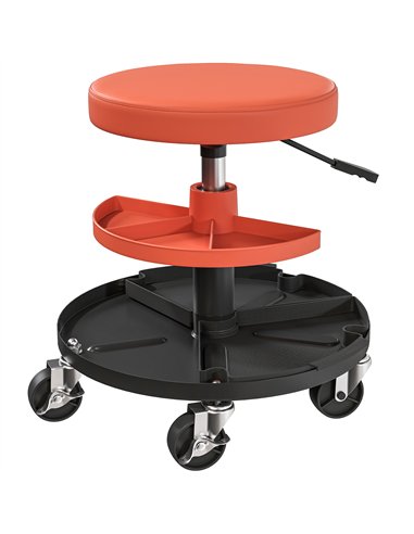 HOMCOM Rolling Mechanic Stool, 135kg Capacity Workshop Stool, 360° Swivel Roller Padded Creeper Seat with Wheels, Tool Trays Sto