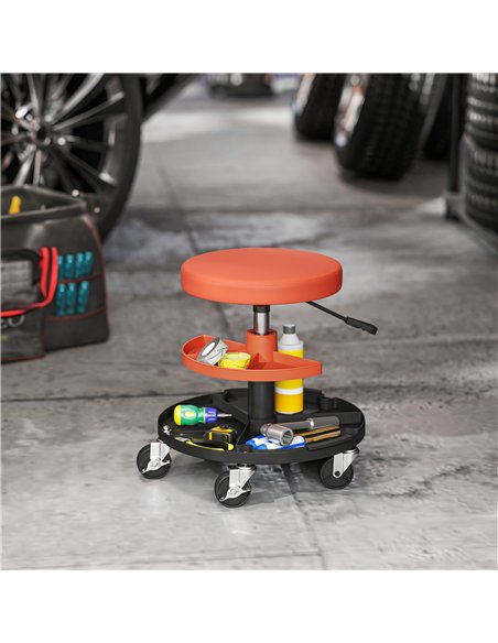 HOMCOM Rolling Mechanic Stool, 135kg Capacity Workshop Stool, 360° Swivel Roller Padded Creeper Seat with Wheels, Tool Trays Sto