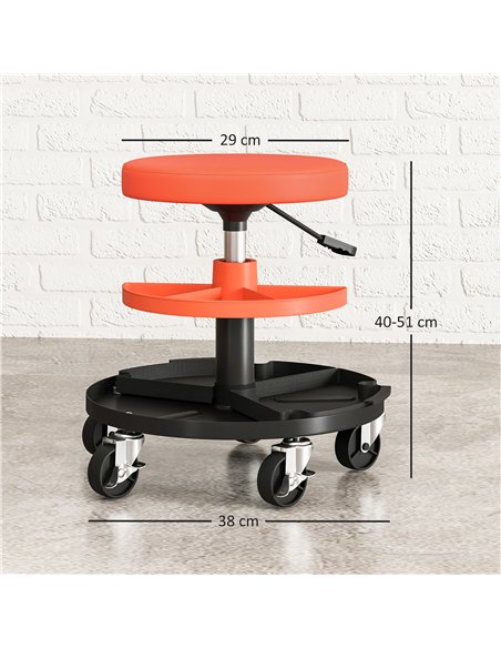 HOMCOM Rolling Mechanic Stool, 135kg Capacity Workshop Stool, 360° Swivel Roller Padded Creeper Seat with Wheels, Tool Trays Sto