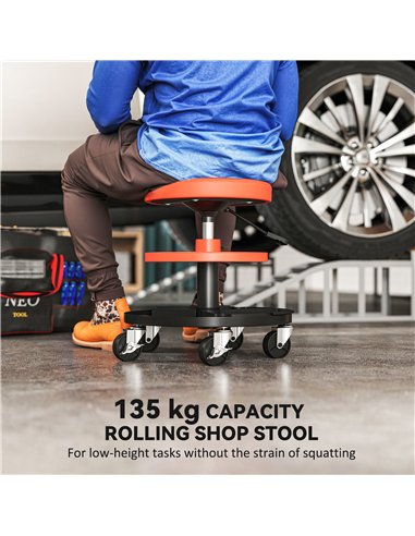 HOMCOM Rolling Mechanic Stool, 135kg Capacity Workshop Stool, 360° Swivel Roller Padded Creeper Seat with Wheels, Tool Trays Sto