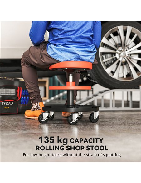 HOMCOM Rolling Mechanic Stool, 135kg Capacity Workshop Stool, 360° Swivel Roller Padded Creeper Seat with Wheels, Tool Trays Sto